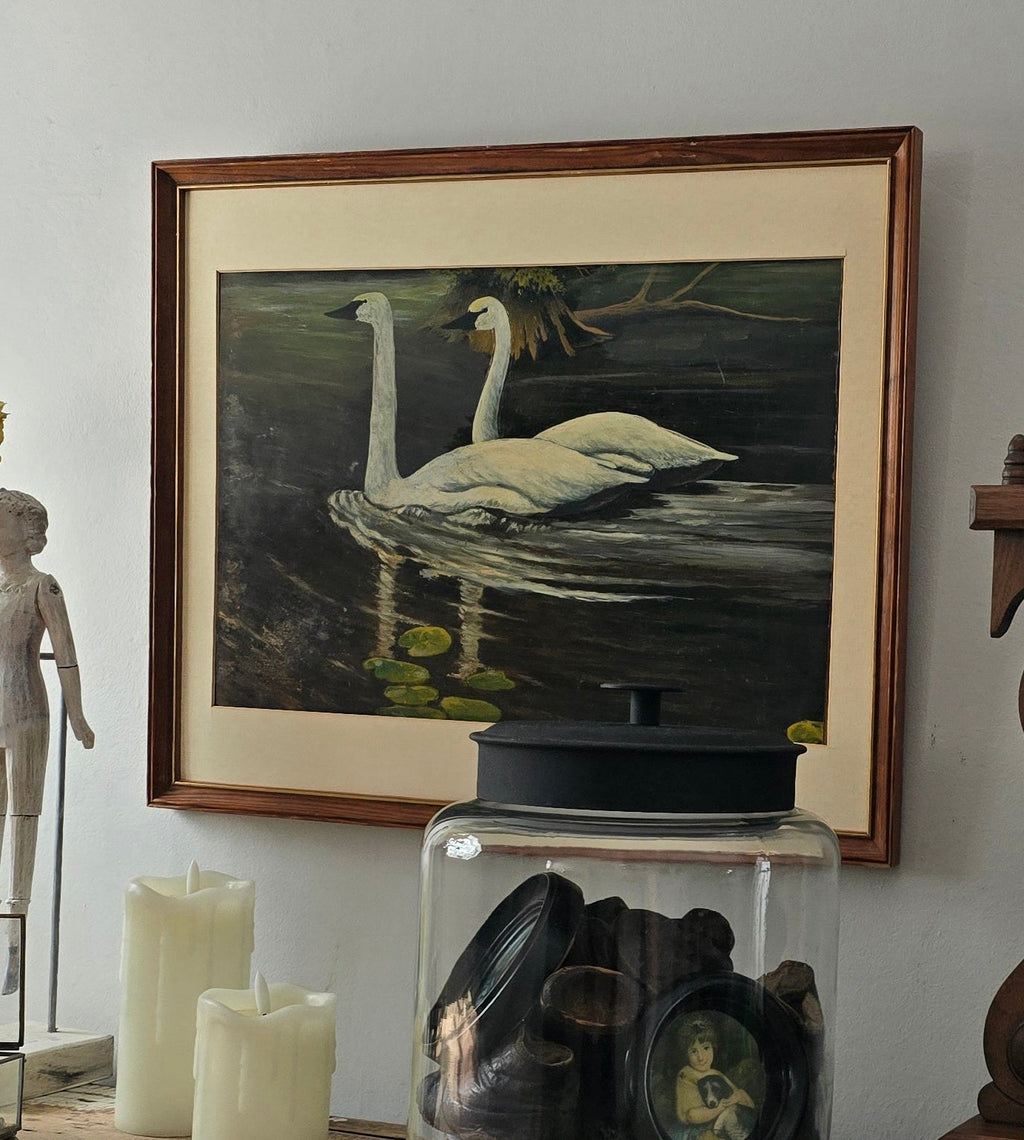 Swan Antique Oil Painting
