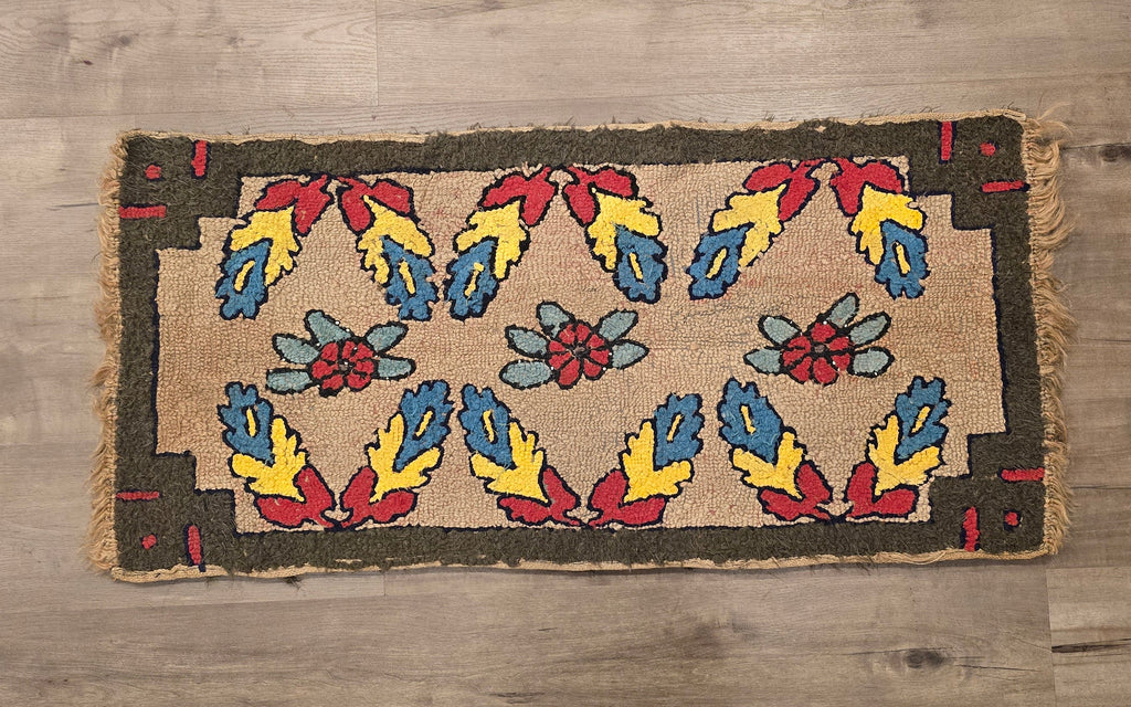 1930s cross stitch floral feather rug