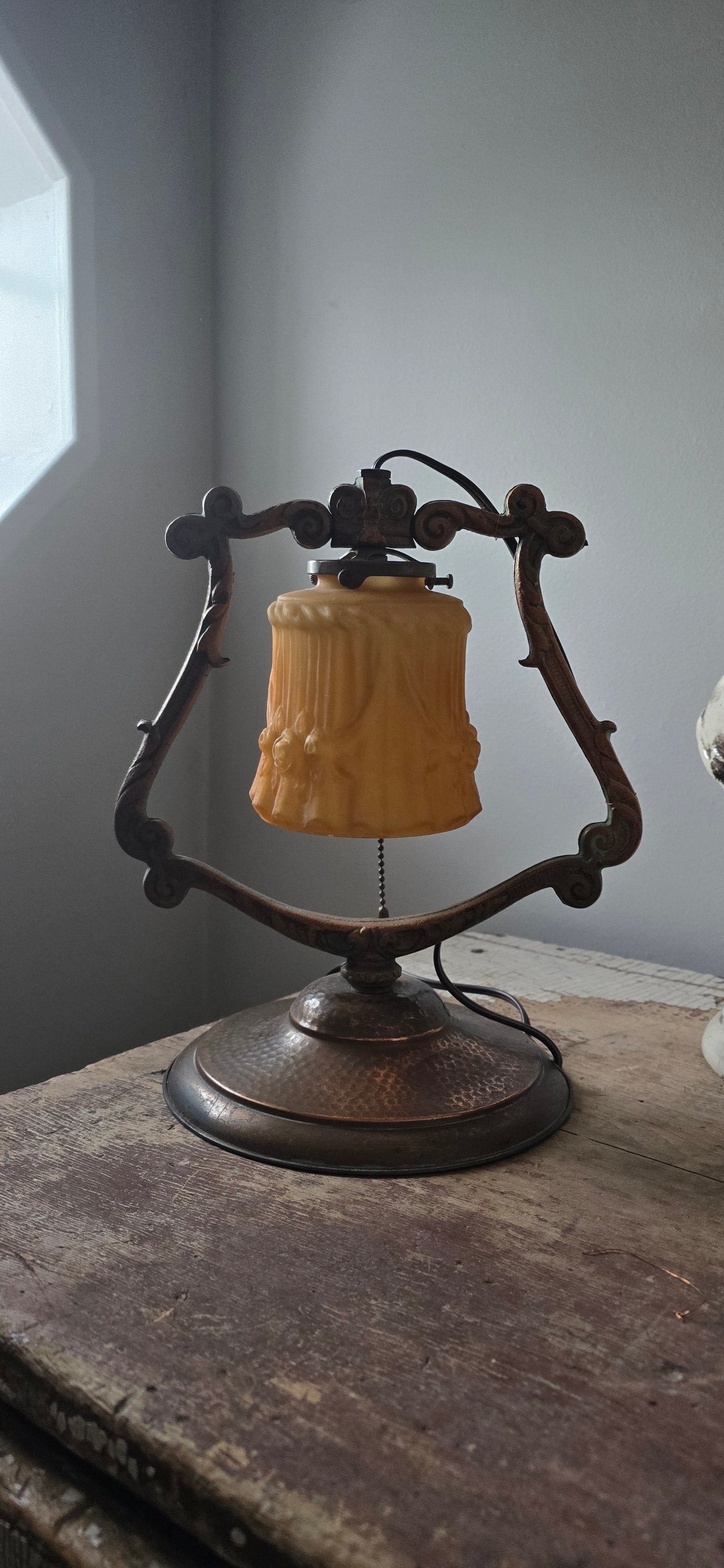 Satin Glass Brass Bell Swival Table Lamp