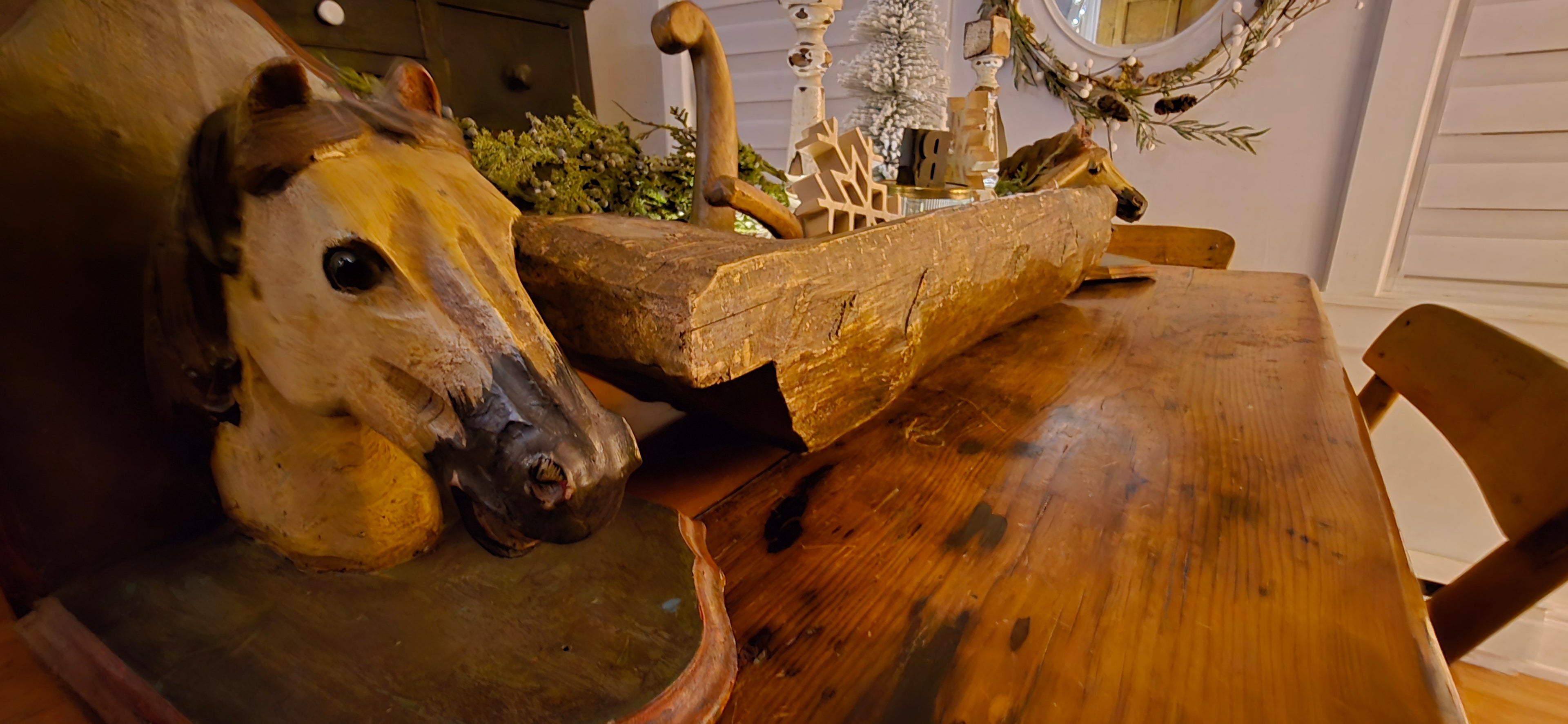 OOAK Solid Primitve Log Trough