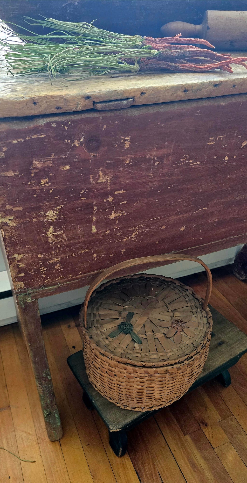1880 Raised Red Dough Box & Lid